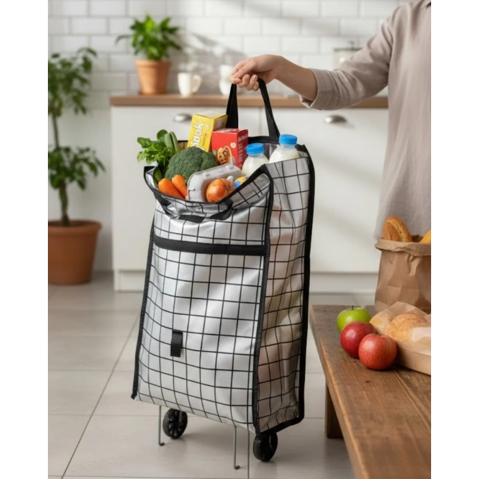 Sağlam Gövdeli Sessiz Tekerlekli Pazar Ve Market Çantası