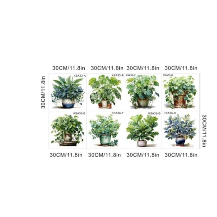 Saksılı Çiçek Tasarımlı 8li Sticker (5263)
