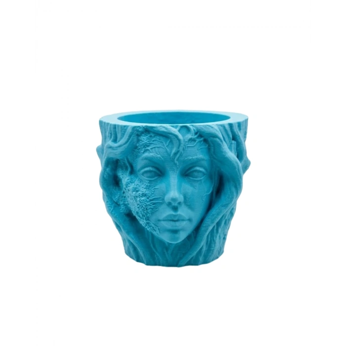 Sanatsal Kadın Yüzü Ağaç Detaylı 3d Baskı Dekoratif Vazo Saksı