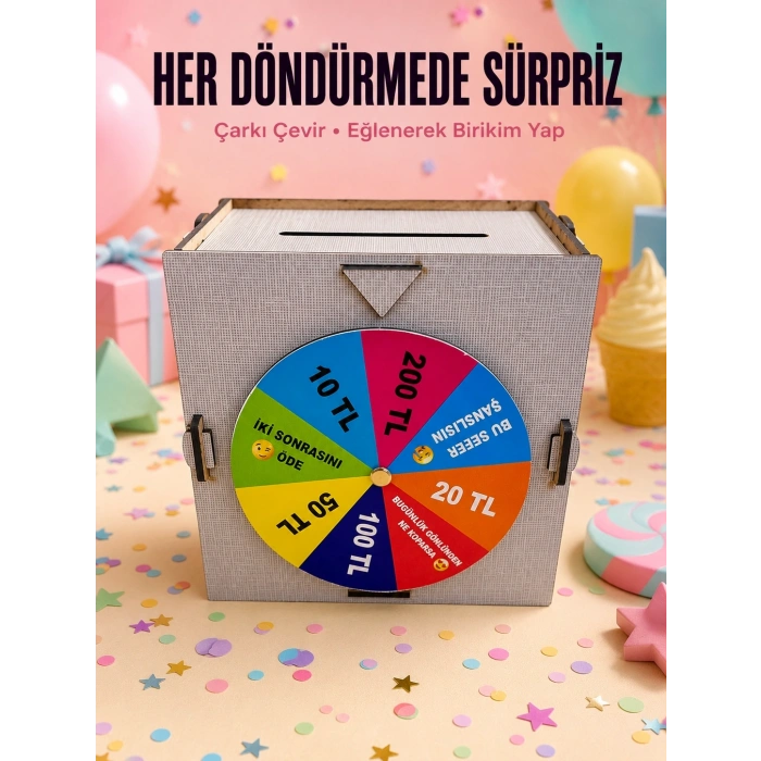 Şans Çarklı Tasarruf Kutusuahşap Para Biriktirme Oyunu