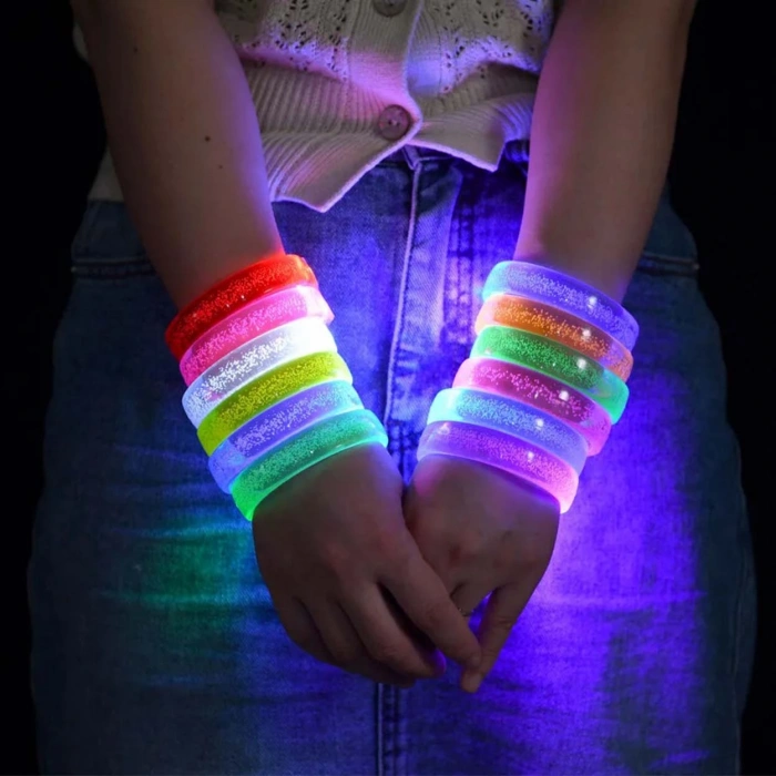 Sarı Led Işıklı Baskı Yapılabilen Pilli Bileklik Bilezik 1,5 cm Genişlik (5263)