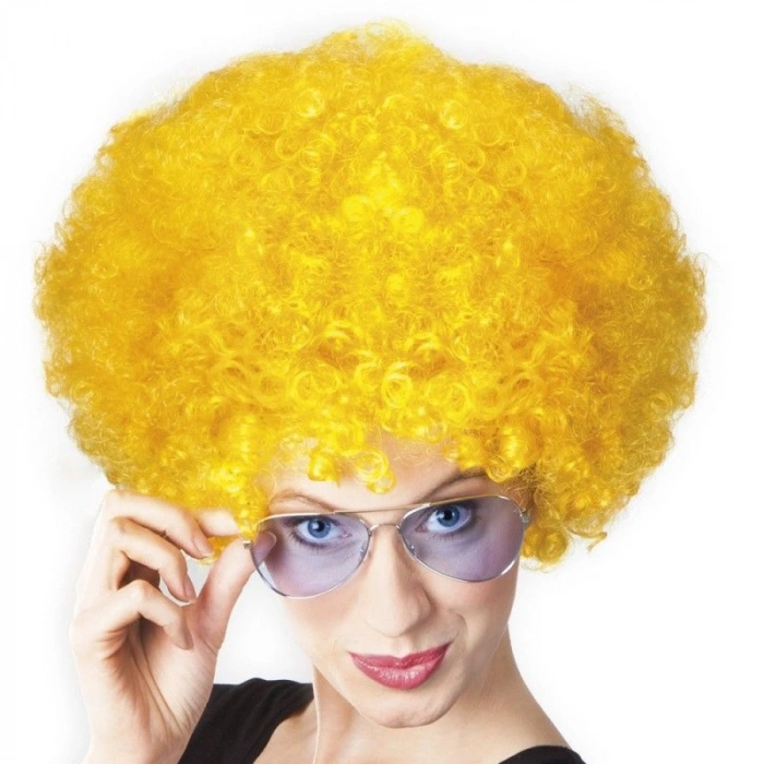 Sarı Renk Kıvırcık Afro Bonus Peruk (5263)