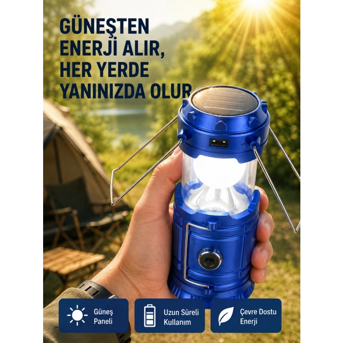 Şarj Edilebilir Güneş Enerjili Kızaklı Kamp Feneri – Usb Çıkışlı, Katlanabilir, Dayanıklı Ve Çok Fonksiyonlu