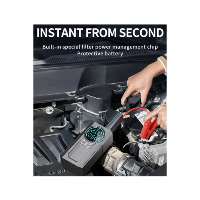 Şarjlı 8.000 Mah Taşınabilir Çanta Araç Akü Şarj Takviyeli Işıklı Hava Kompresörü Powerbankli