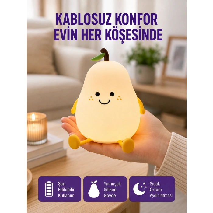 Şarjlı Armut Masa Lambası Renk Değiştiren Led Gece Işığı