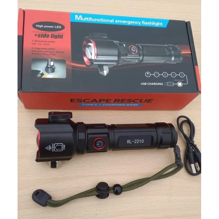 Şarjlı El Feneri  Yüksek Güçlü LED Işık USB ile Şarj ESCAPE RESCUE (5263)