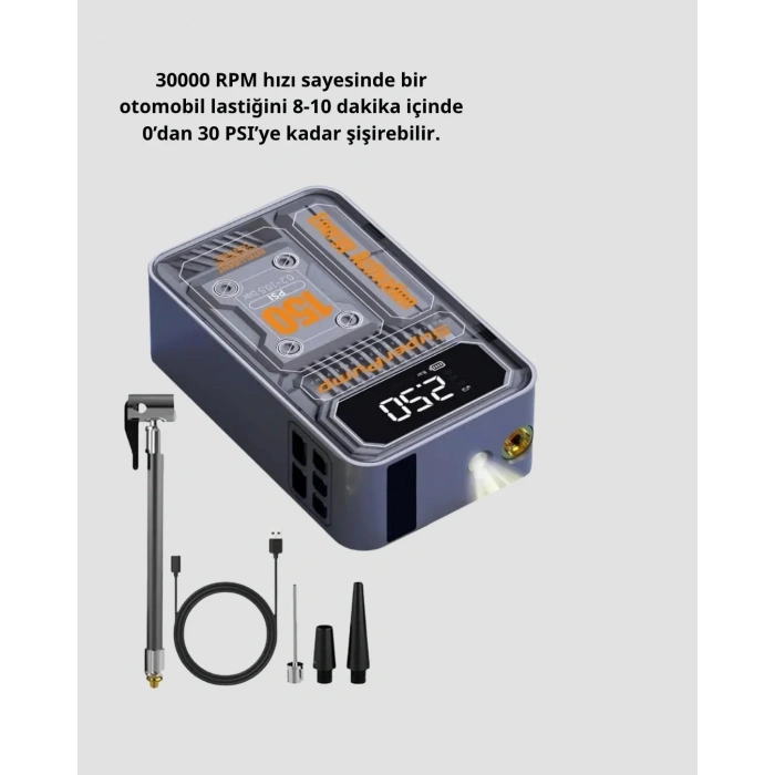Şarjlı Kablosuz Hava Pompası – 150 Psı Basınç, Led Ekran Ve 6000mah Batarya
