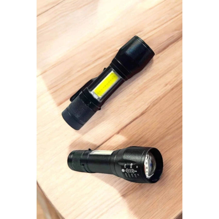 Şarjlı Metal Zoomlu El Feneri Işıldak Led Işık Taşınabilir El Lambası