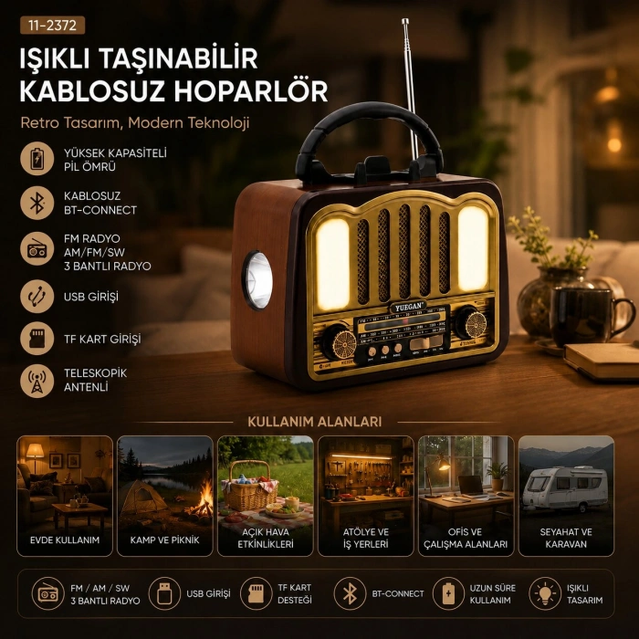 ŞARJLI - NOSTALJİ BLUETOOTH İBRELİ FM RADYO MP3 USB - TF PLAYER SPEAKER PL-4702 (5263)