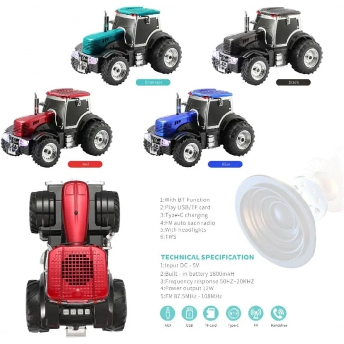 Şarjlı Nostaljik Traktör Tasarımlı Usb/aux Çıkışlı Fm Radyolu Bluetooth Hoparlör Speaker (5263)