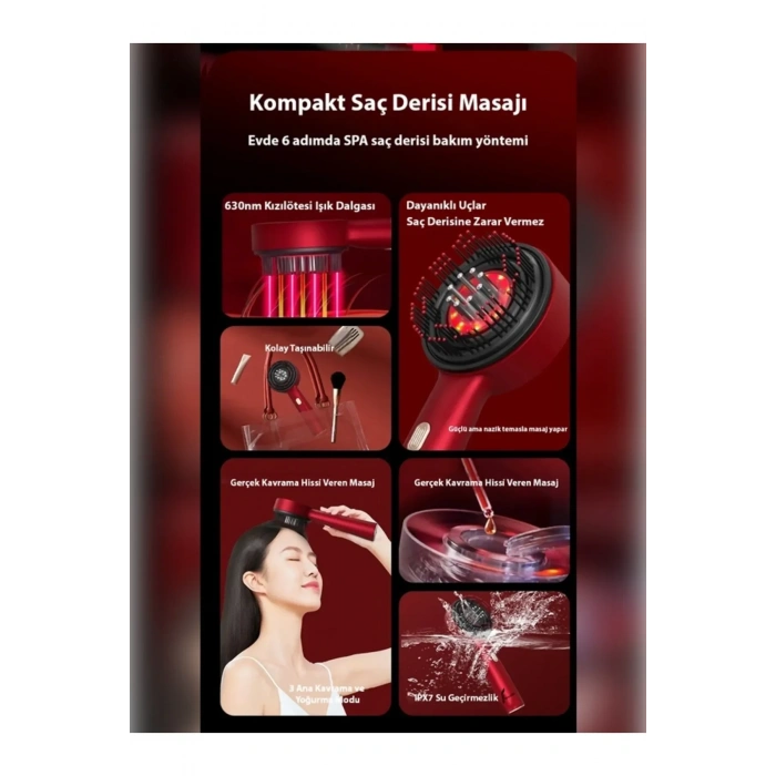 Şarjlı Ve Titreşimli Saç Masaj Tarağı Bakım Yağı Hazneli Fırça