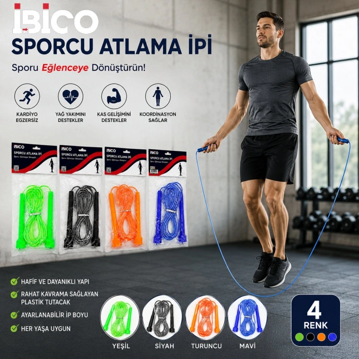 SAYAÇLI RENKLİ SİLİKON İP ATLAMA İPİ SÜNGERLİ RENKLİ PLASTİK TUTACAK (5263)