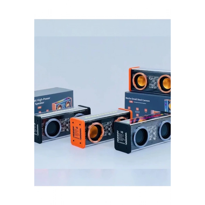 Şeffaf Mecha Müzik Tws Stereo Rgb İşıklı Hoparlör Kablosuz Bluetooth 5.0 Taşınabilir Hoparlör V9