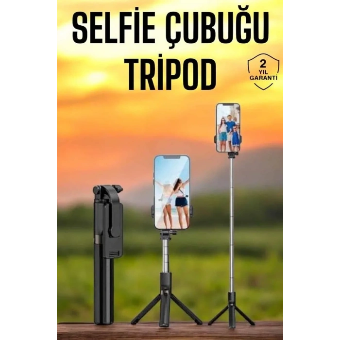 Selfie Çubuğu Tripod Kumandalı Telefon Tutucu Siyah