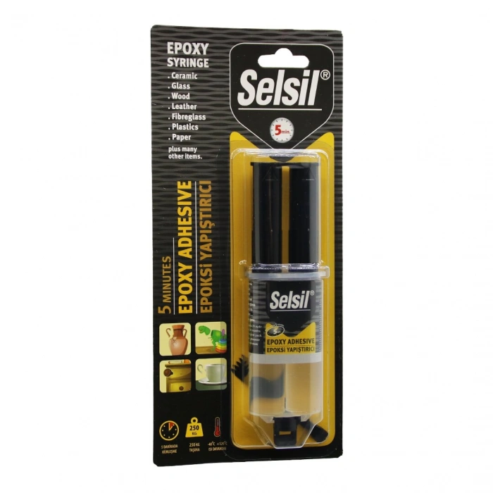 SELSİL EPOXY SYRINGE ADHESİVE ŞIRINGA EPOKSİ YAPIŞTIRICI 28GR. ALÜMİNYUM - CAM - PORSELEN - SERAMİK - AHŞAP - METAL (5263)