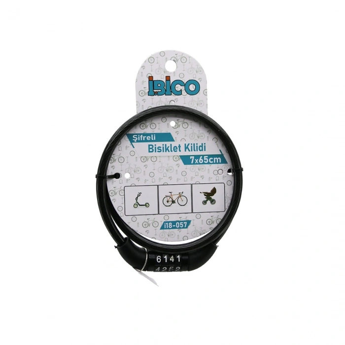 ŞİFRELİ EKO - İNCE BİSİKLET KİLİT ÇELİK TEL SİYAH ŞEFFAF KILIF 7MMX65CM (5263)