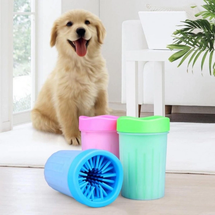 Silikon Jel Fırçalı Kedi Köpek Pati Ayak Yıkama Temizleme Kovası (Küçük) (5263)