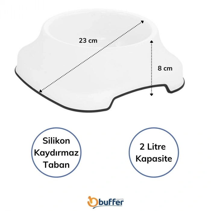 Silikon Kaydırmaz Taban Plastik Kedi ve Köpek Mama ve Su Kabı 2 L (5263)