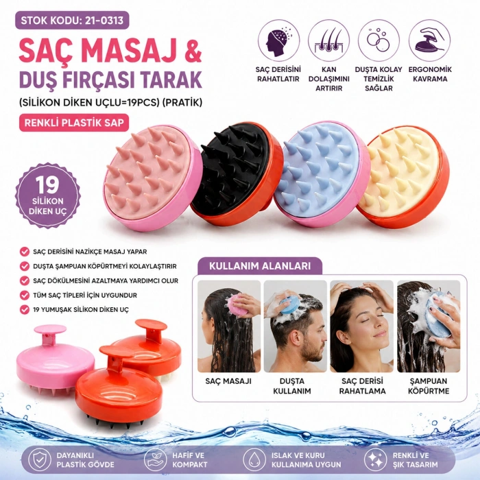 SİLİKON UÇLU PRATİK SAÇ MASAJ - DUŞ FIRÇASI (5263)