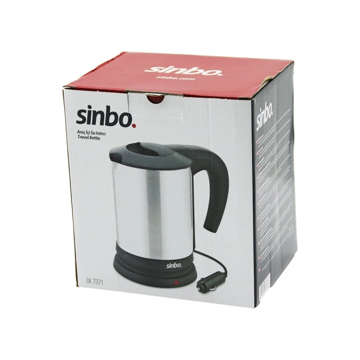SİNBO SK-7371  12V  ARAÇ İÇİ KETTLE  PASLANMAZ ÇELİK  SU ISITICISI  0.8LT   120W   ÇAKMAKLIK FİŞLİ   PLASTİK KAPAK - KULP (5263)