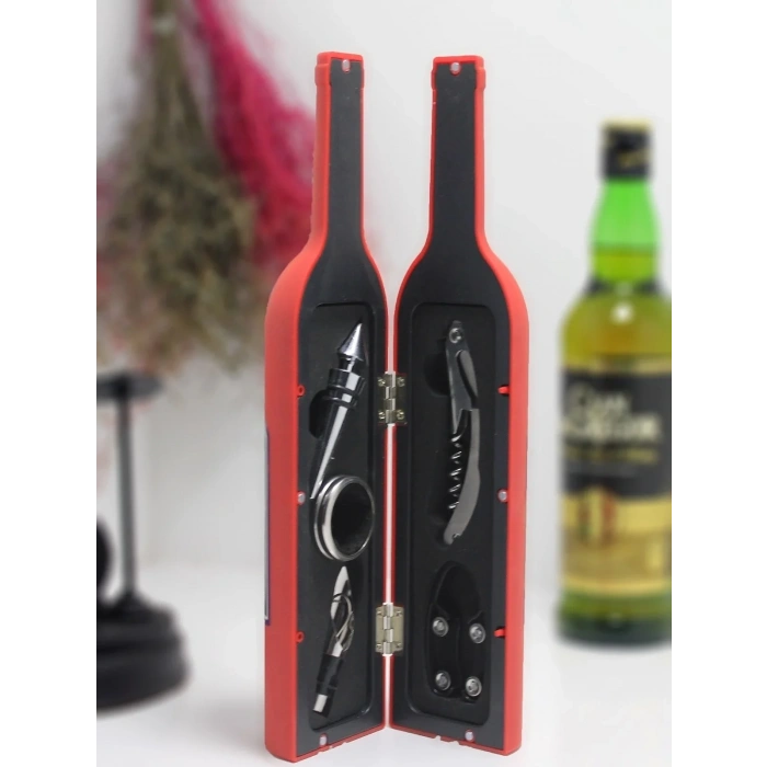 Şişe Tirbuşon Seti Büyük Kırmızı Alk2623