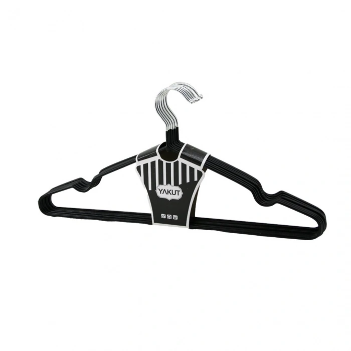 SİYAH 10PCS SİLİKON KAPLAMALI METAL ELBİSE ASKISI (5263)