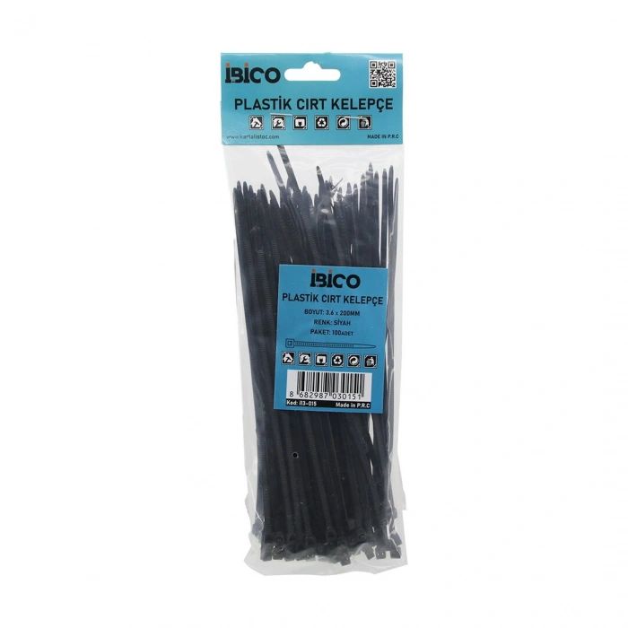 SİYAH   3.6X200MM  PLASTİK CIRT KELEPÇE  100PCS (5263)