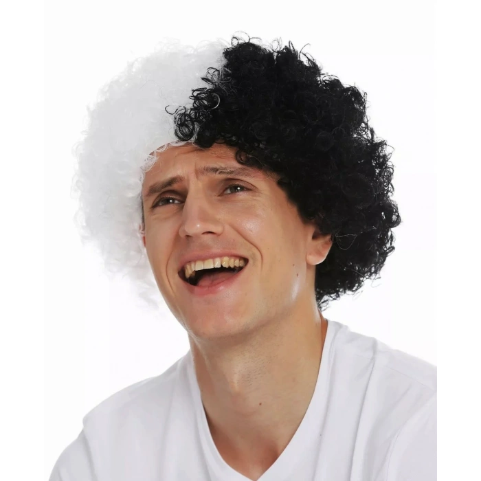 Siyah Beyaz Kıvırcık Afro Bonus Peruk Taraftar Bonus Saç (5263)
