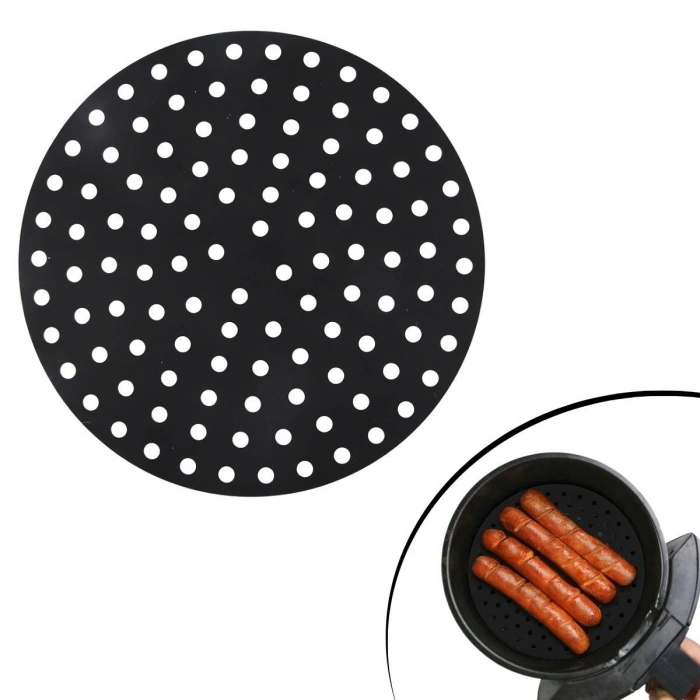 Siyah Isıya Dayanıklı Yıkanılabilir Silikon Fırın Ve Airfryer Yuvarlak Model Pişirme Matı 20 Cm (5263)