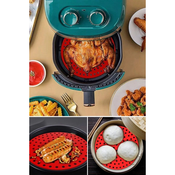 Siyah Isıya Dayanıklı Yıkanılabilir Silikon Fırın Ve Airfryer Yuvarlak Model Pişirme Matı 20 Cm (5263)