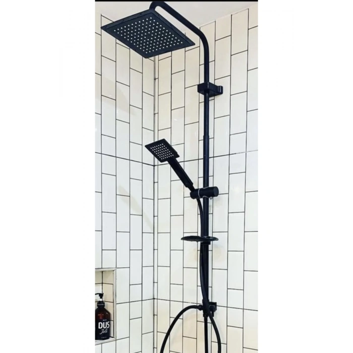 Siyah Kare Duş Seti, Tepe Yağmurlama Duş Başlığı, Ekstra Büyük Robot Duş Sistemi