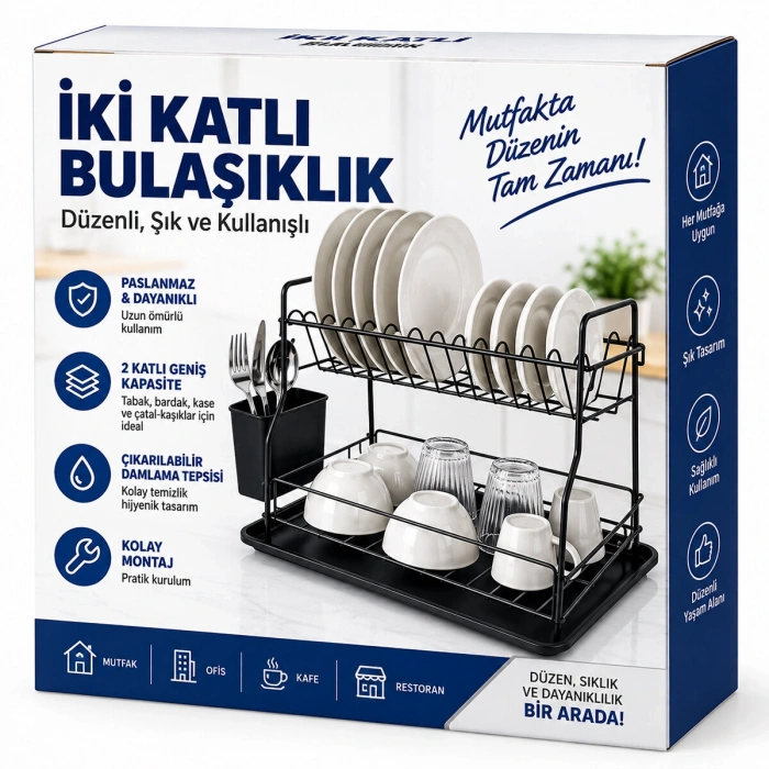 SİYAH - METAL 2 KATLI TABAKLIK - BULAŞIKLIK (5263)