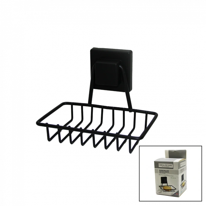 SİYAH - METAL KATI SABUNLUK KARE GÜÇLÜ YAPIŞKANLI 11X12.5X11CM (5263)