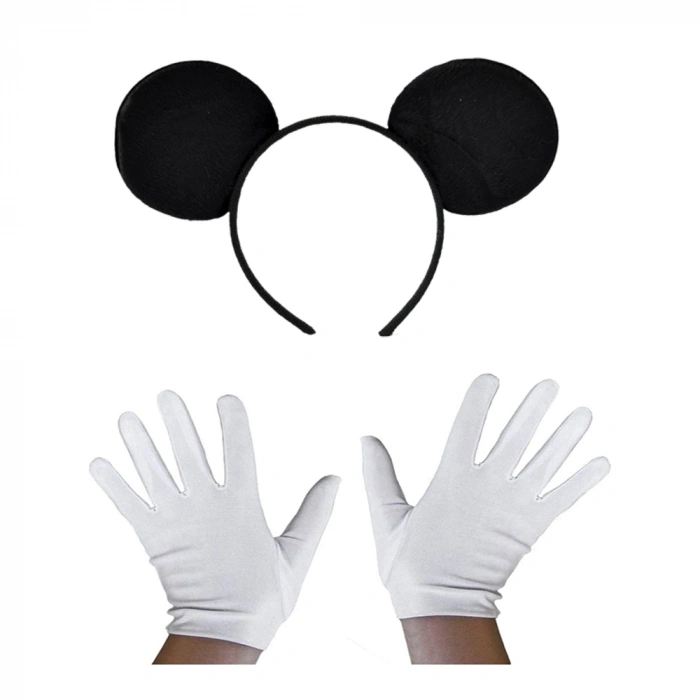 Siyah Mickey Mouse Tacı ve Beyaz Eldiven Seti (5263)