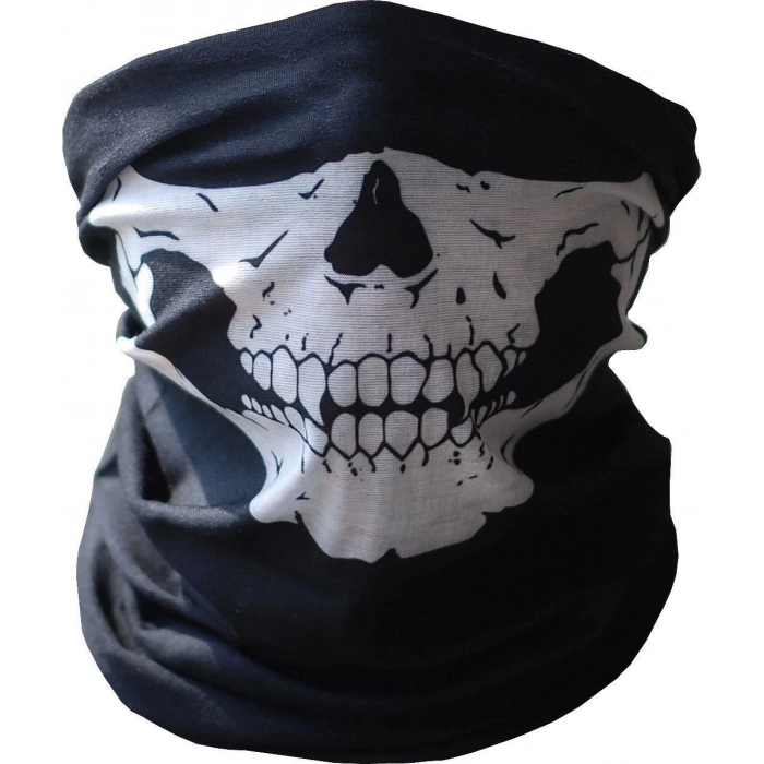 Siyah Renk Dikişsiz Çok Fonksiyonlu Çene Kafatası Yüz Maskesi Baf Buff Bandana Boyunluk Bileklik (5263)