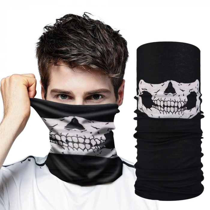 Siyah Renk Dikişsiz Çok Fonksiyonlu Çene Kafatası Yüz Maskesi Baf Buff Bandana Boyunluk Bileklik (5263)
