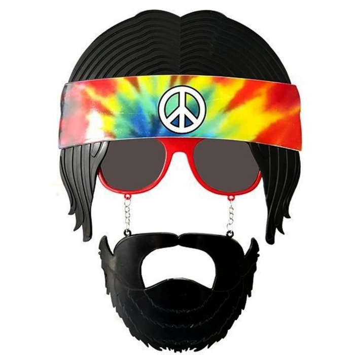 Siyah Saçlı Bandana Tasarımlı Hippi Parti Gözlüğü 26x18 cm (5263)