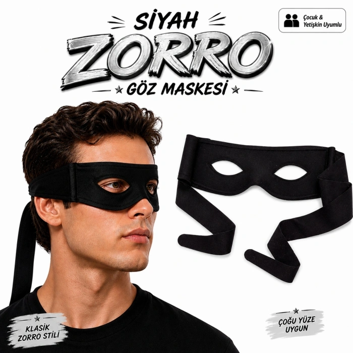 Siyah Zorro Göz Maskesi – Bağlamalı Parti ve Kostüm Aksesuarı (5263)