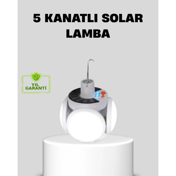 Solar Güneş Enerjili Ve Usb Şarjlı 5 Kanatlı Led Kamp Lambası