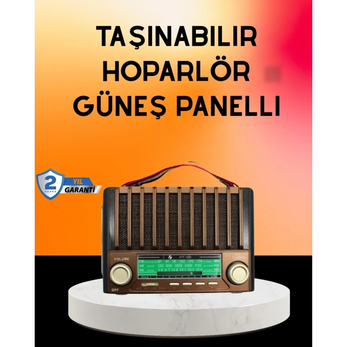 Solar Şarjlı Taşınabilir Radyo Bluetooth Hoparlör Usb Sd Destekli