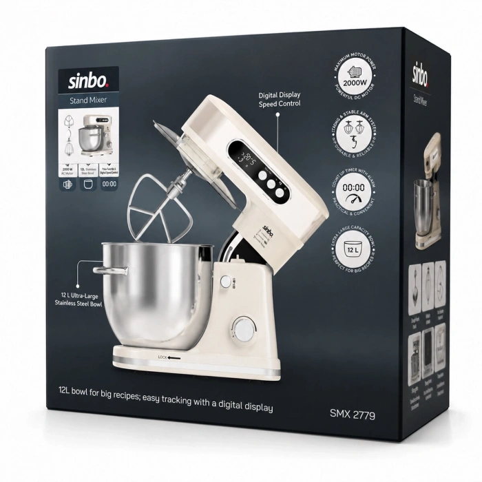 STANDLI MİKSER - BLENDER SETİ HAMUR YOĞURUCU - ÇIRPICI - KARIŞTIRICI 8KADEM. HIZ AYAR 12LT HAZNE 2000W SMX-2779 (5263)