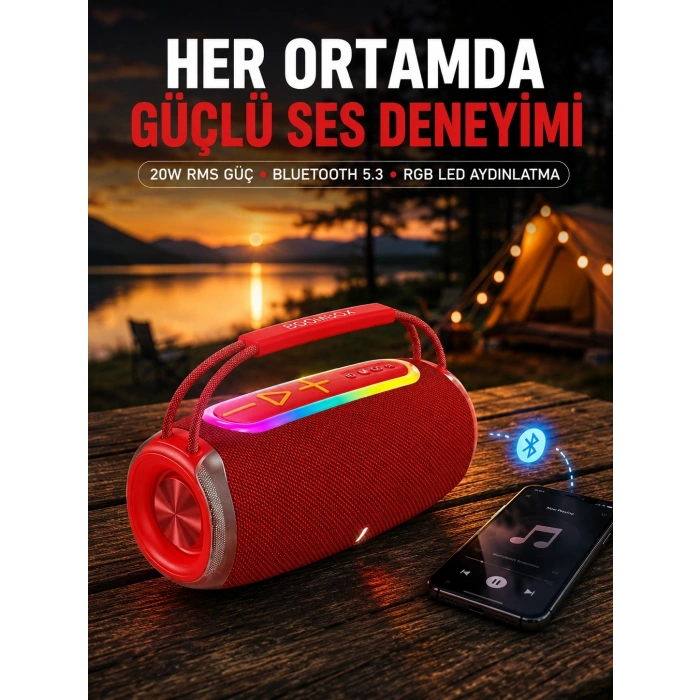 Suya Dayanıklı 20w Rgb Hoparlör Bluetooth, Usb, Sd Kart Ve Aux Girişli