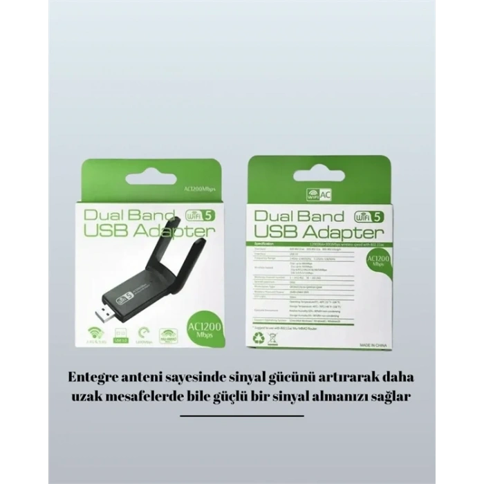 Tak-çalıştır Özellikli Çift Bant Wifi Adaptör – 1200 Mbps