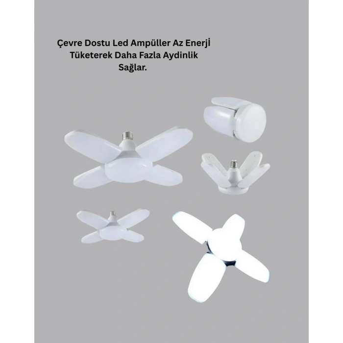 Tasarruflu Pervane Led Ampül 4 Kollu 60 Watt Geniş Alan Aydınlatma