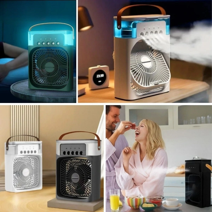 Taşınabilir 3 Farklı Mod Ayarlı 7 Farklı Led Işıklı Sulu Soğutmalı Taşınabilir Masaüstü USB Fan Vantilatör (5263)