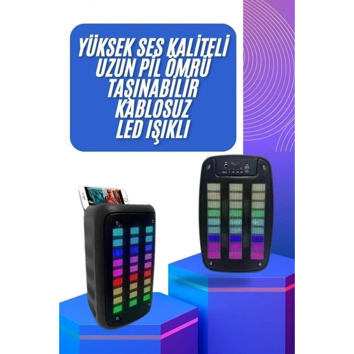 Taşınabilir 6.5 İnç Led Bluetooth Kareoke Hoparlör Rgb Işıklı Radyolu