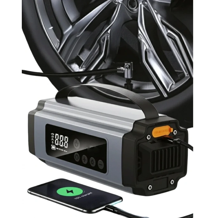 Taşınabilir Akü Takviye Cihazı Dijital Hava Kompresörü Powerbank Ve Led Fener Bir Arada