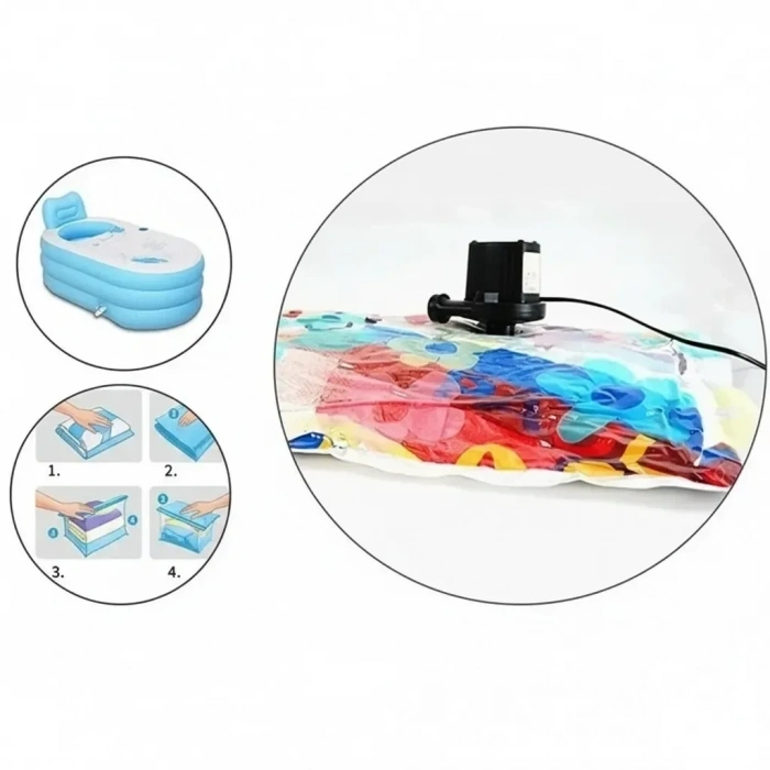 Taşınabilir Elektrikli Hava Kompresörü - Şişme Yatak Ve Lastik Şişirme Pompası, Vakumlu Poşet Aparatlı