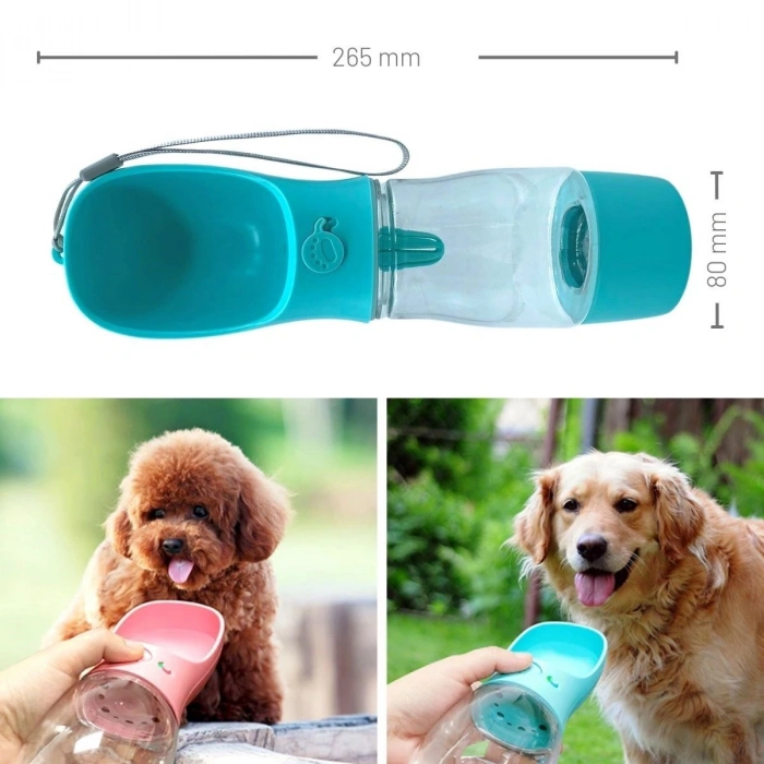 Taşınabilir Mama Hazneli Evcil Hayvan Suluğu Seyahat Kabı Kilitlenebilen Su Sızdırmaz 380ML (5263)