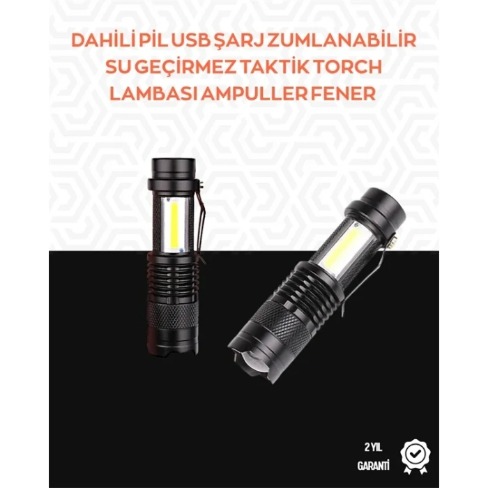 Taşınabilir Şarjlı Led Fener - 4 Modlu, 2000lm, Ayarlanabilir Odak
